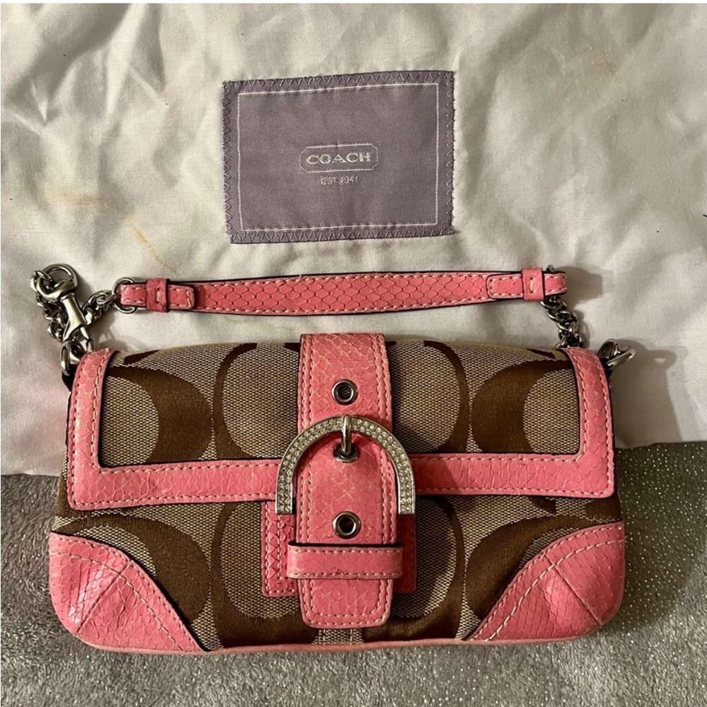 Coach Pink and Brown Clutch with Signature Monogram